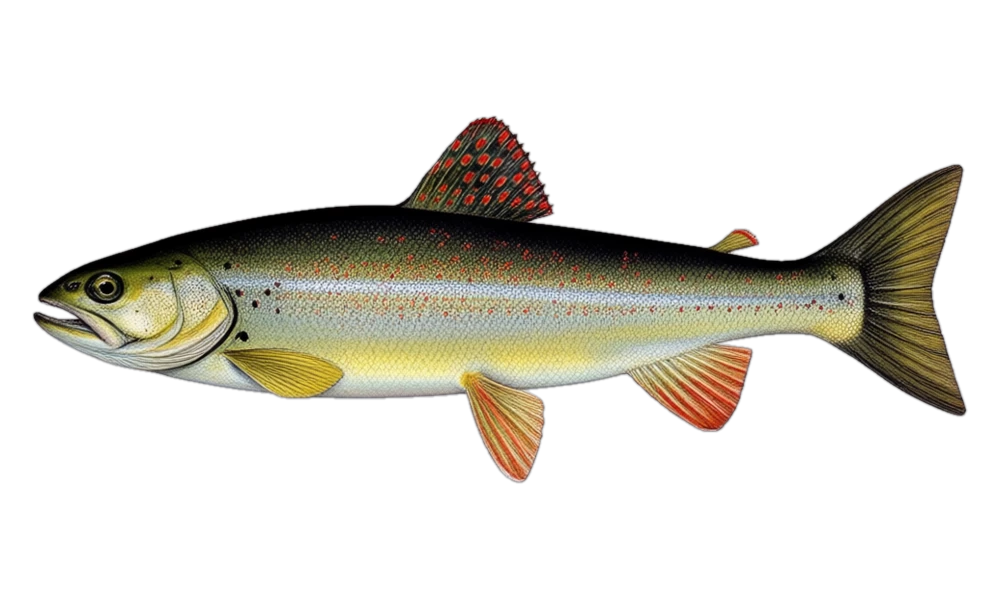 Arctic Grayling (Thymallus arcticus) fish identification illustration