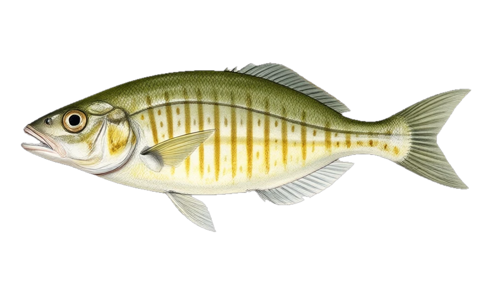 Barred Surfperch (Amphistichus argenteus) fish identification illustration