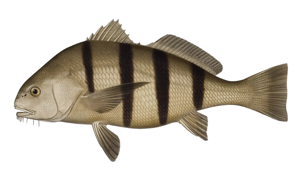 Black Drum (Pogonias cromis) fish identification illustration