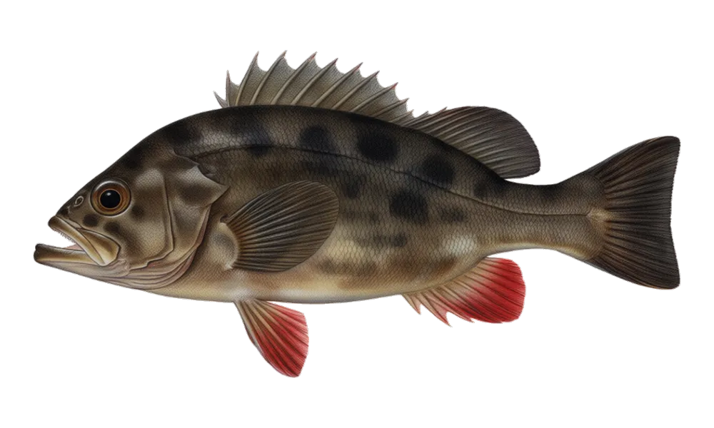 Black Rockfish (Sebastes melanops) fish identification illustration