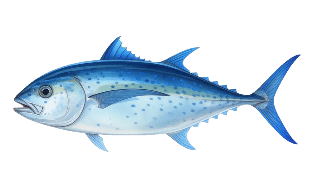 Bluefin Trevally (Omilu) (Caranx melampygus) fish identification illustration
