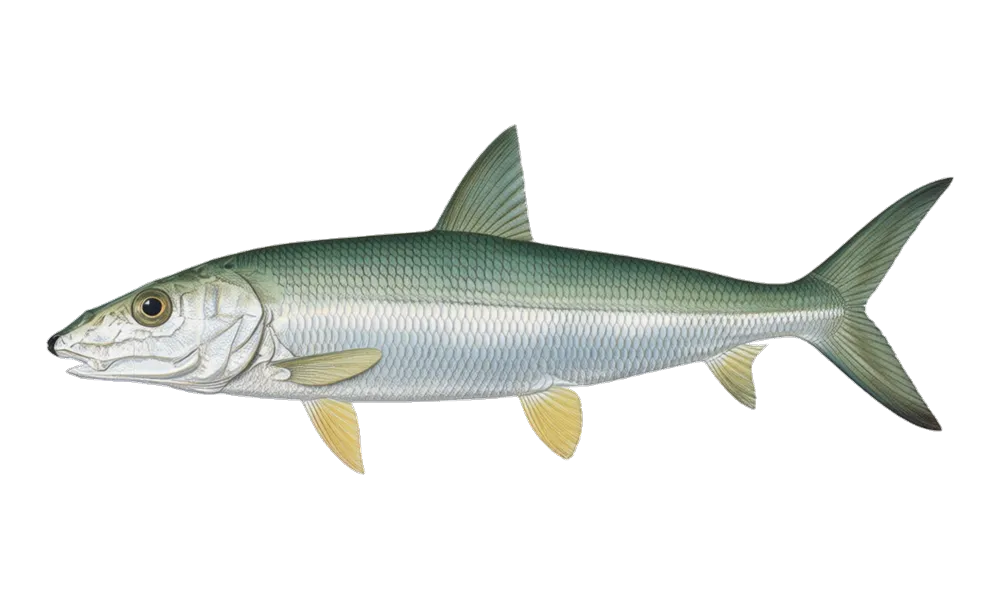 Bonefish (O'io) (Albula vulpes) fish identification illustration
