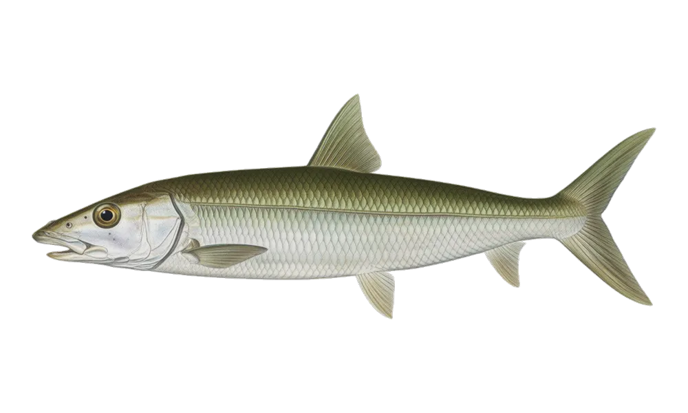 Bonefish (Albula vulpes) fish identification illustration