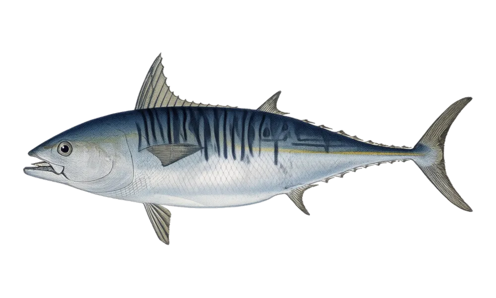 Bonito / FA (Euthynnus alletteratus) fish identification illustration