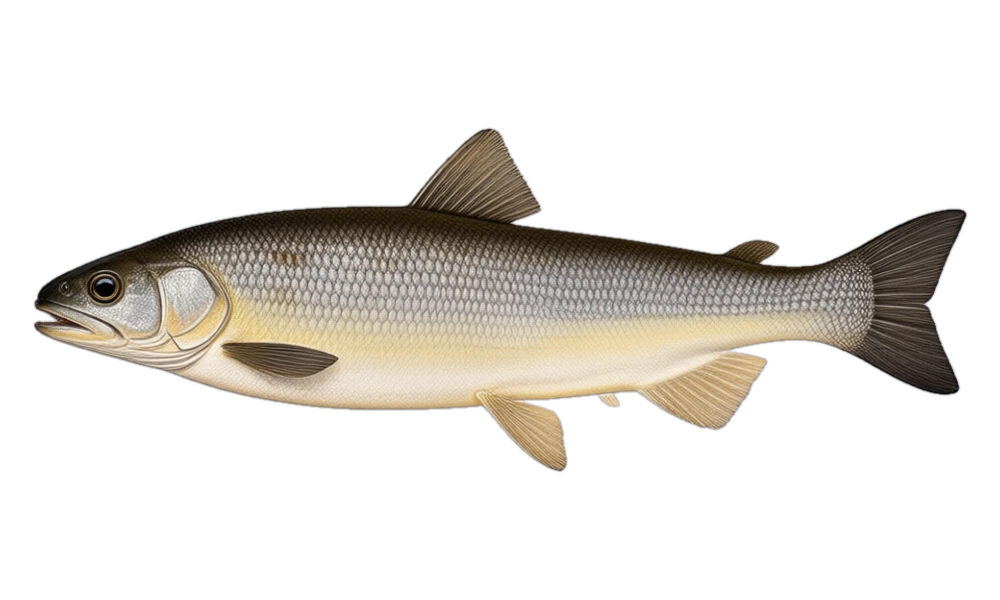 Broad Whitefish (Coregonus nasus) fish identification illustration