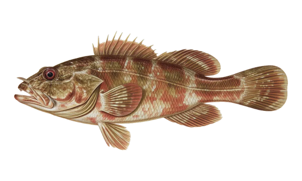 Cabezon (Scorpaenichthys marmoratus) fish identification illustration