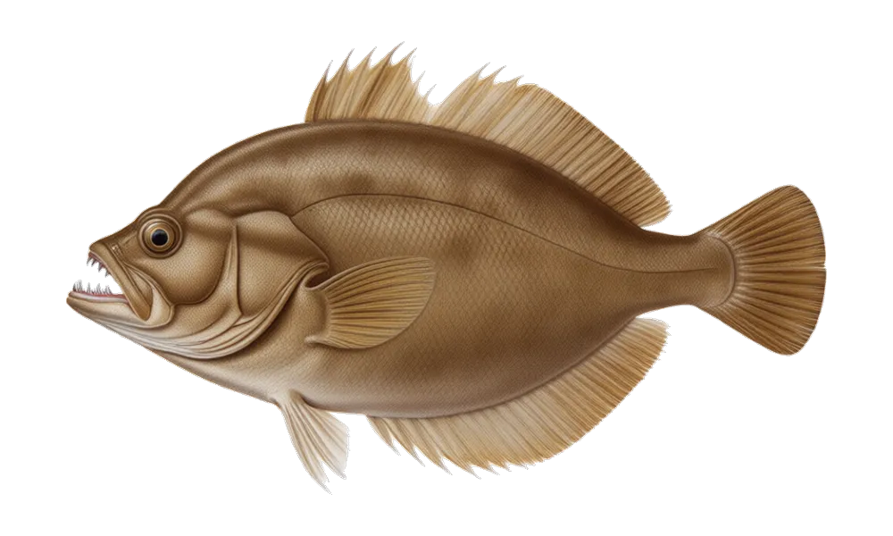 California Halibut (Paralichthys californicus) fish identification illustration