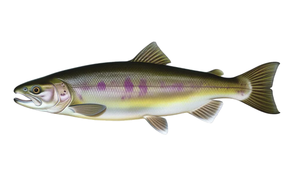 Chum Salmon (Oncorhynchus keta) fish identification illustration