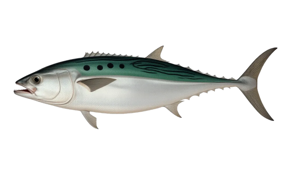 False Albacore (Euthynnus alletteratus) fish identification illustration
