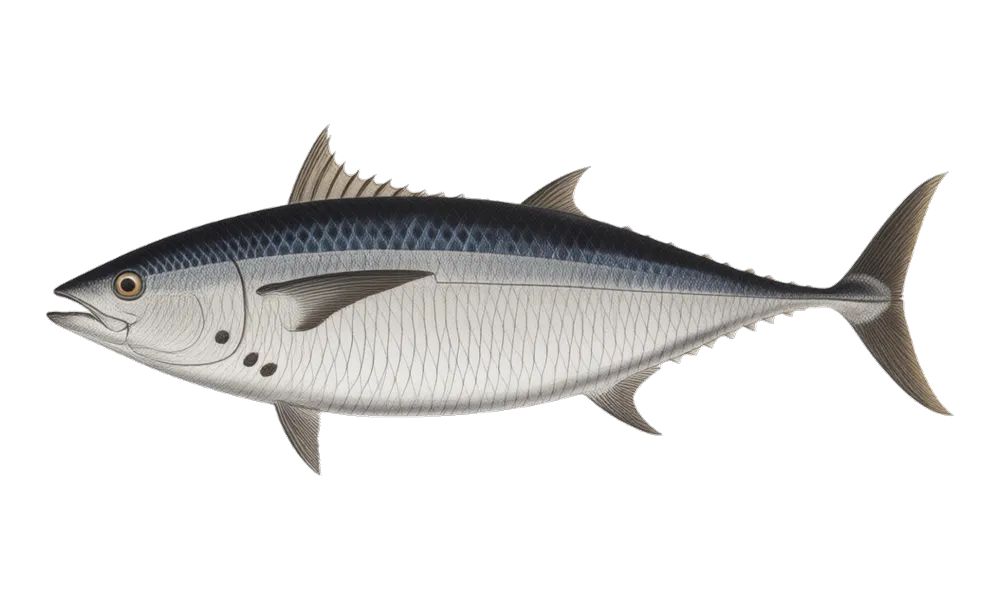 Kawakawa (Euthynnus affinis) fish identification illustration
