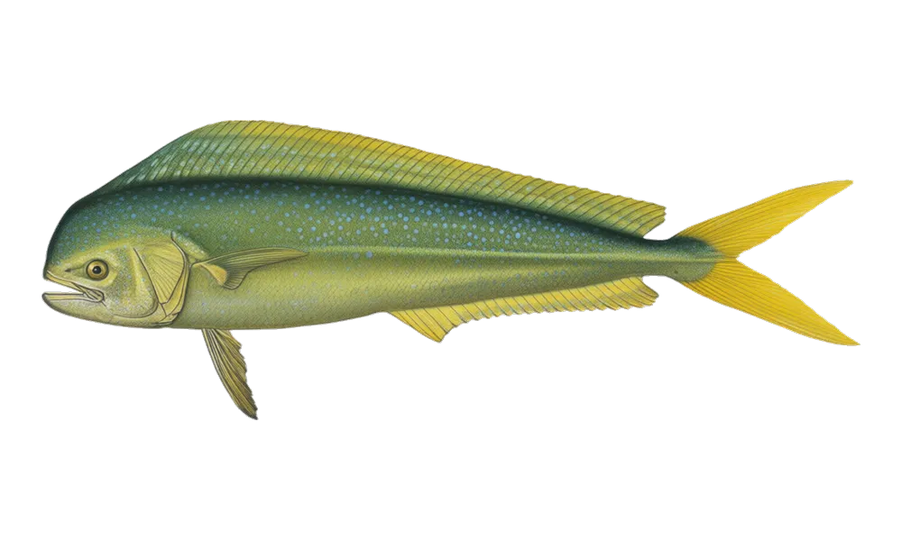 Mahi (Dolphin) (Coryphaena hippurus) fish identification illustration