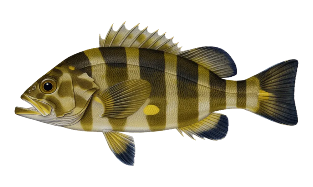 Nearshore Rockfish (Sebastes melanops) fish identification illustration