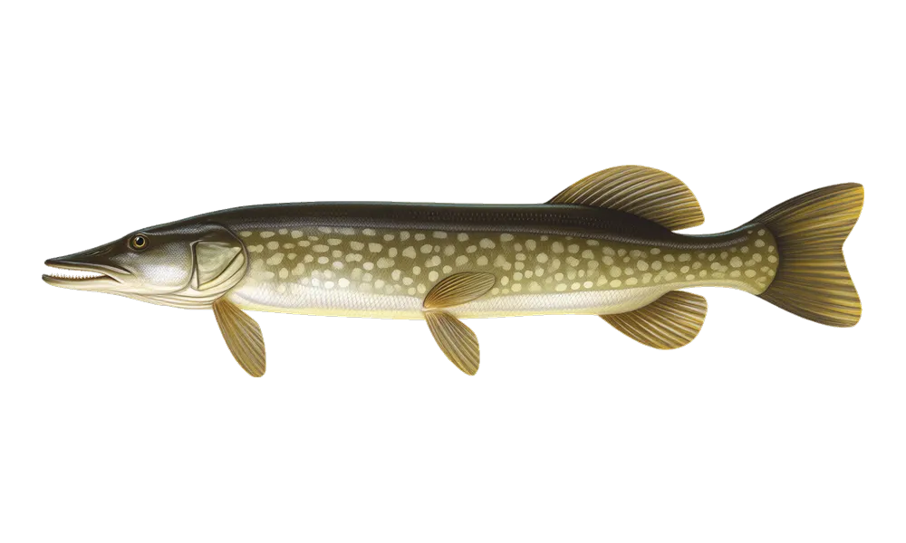 Northern Pike (Esox lucius) fish identification illustration
