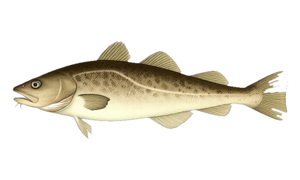 Pacific Cod (Gadus macrocephalus) fish identification illustration