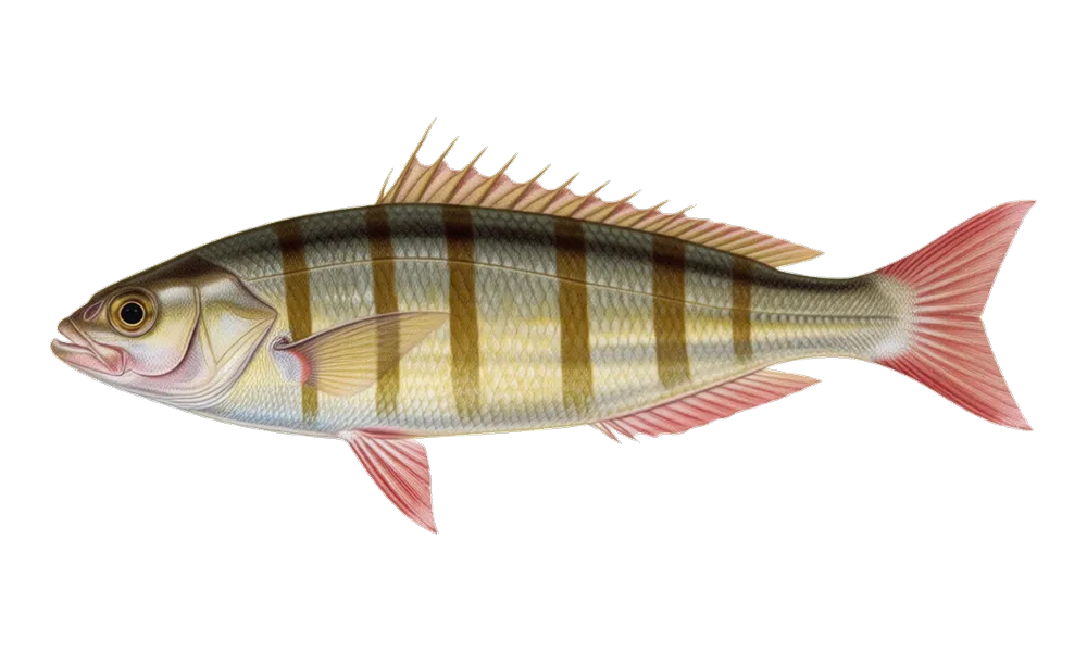 Redtail Surfperch (Amphistichus rhodoterus) fish identification illustration
