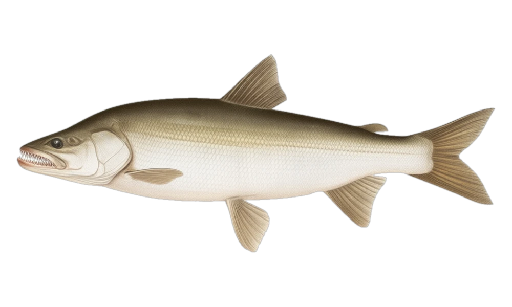 Sheefish (Stenodus leucichthys) fish identification illustration