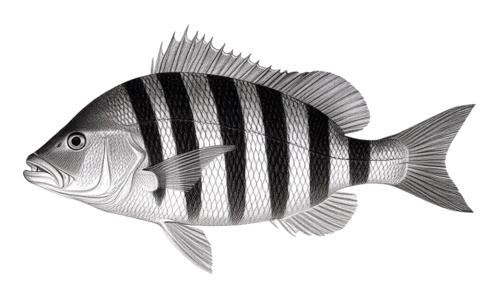 Sheepshead (Archosargus probatocephalus) fish identification illustration
