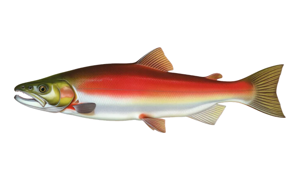 Sockeye Salmon (Oncorhynchus nerka) fish identification illustration