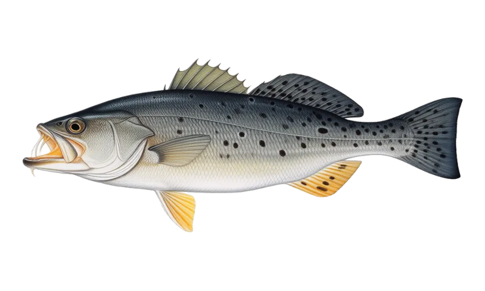Speckled Trout (Cynoscion nebulosus) fish identification illustration