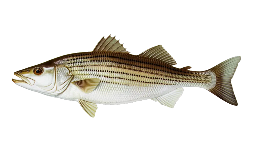 Striped Bass (Morone saxatilis) fish identification illustration