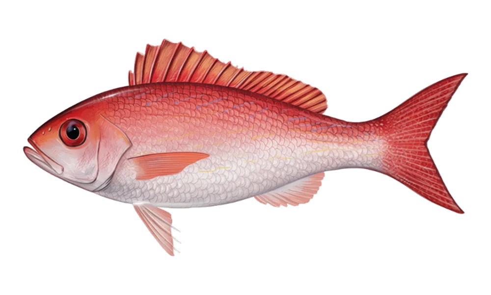 Vermilion / B-sea (Rhomboplites aurorubens) fish identification illustration
