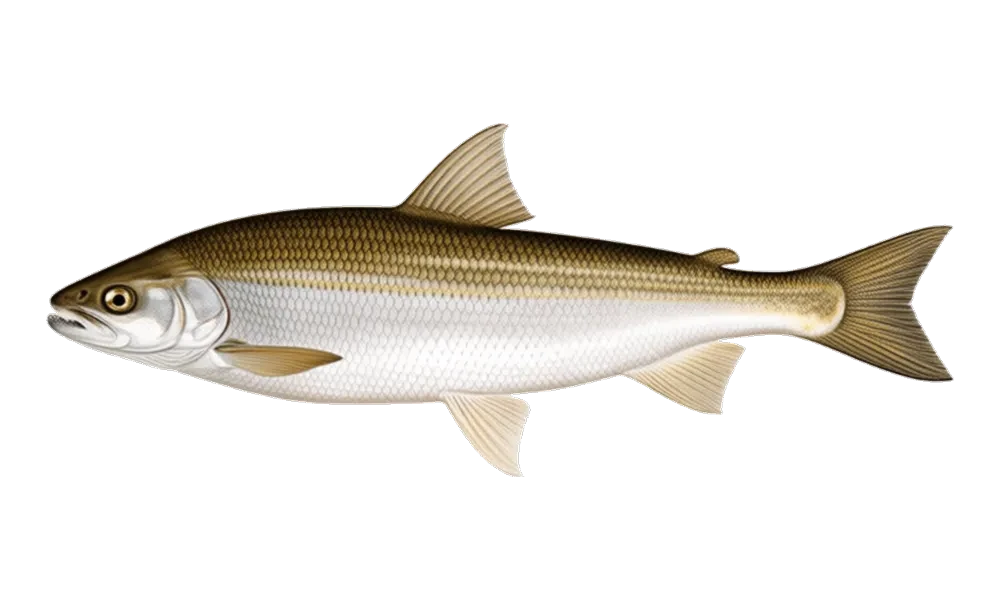 Whitefish (Coregonus clupeaformis) fish identification illustration