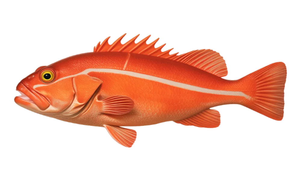 Yelloweye Rockfish (Sebastes ruberrimus) fish identification illustration