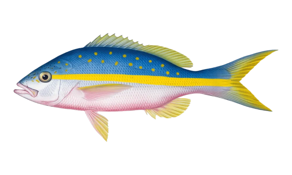 Yellowtail Snapper (Ocyurus chrysurus) fish identification illustration