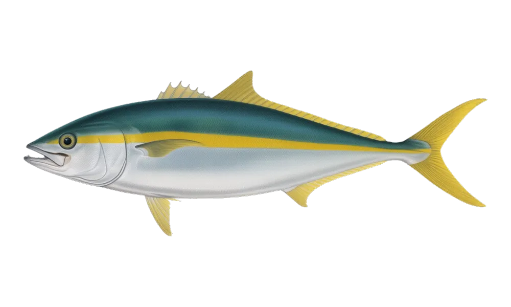 Yellowtail (Seriola dorsalis) fish identification illustration